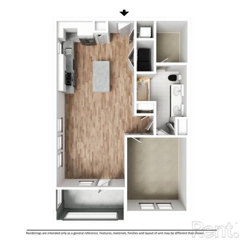Floor plan for 1 bed, 1 bath, 829 sqft